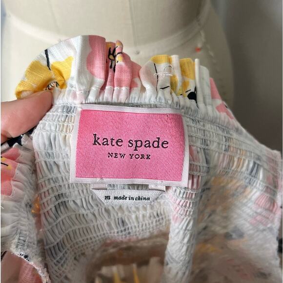 Kate Spade Lily Blooms Smocked Puff Sleeve Midi Dress Size Medium - Picture 4 of 5